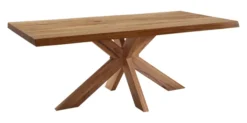 LifeConcept Esstisch 240x100cm Zerreiche Baumkante (6cm) Natur geölt mit Holz Spider-Gestell