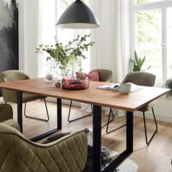 LifeConcept Esstisch 240x100cm Zerreiche Baumkante (3cm) Natur geölt mit Metall U-Gestell
