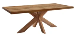 LifeConcept Esstisch 220x100cm Zerreiche gerade Kante (6cm) Natur geölt mit Holz Spider-Gestell