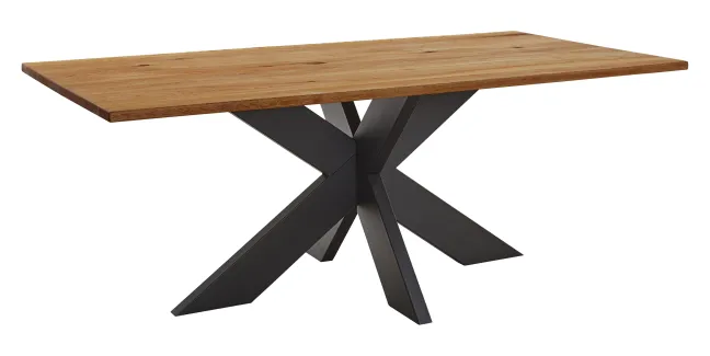 LifeConcept Esstisch 220x100cm Zerreiche gerade Kante (3cm) Natur geölt mit Metall Spider-Gestell