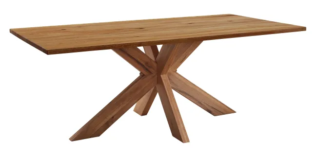 LifeConcept Esstisch 200x100cm Zerreiche gerade Kante (3cm)Natur geölt mit Holz Spider-Gestell
