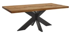 LifeConcept Esstisch 200x100cm Zerreiche gerade Kante (6cm) Natur geölt mit Metall Spider-Gestell