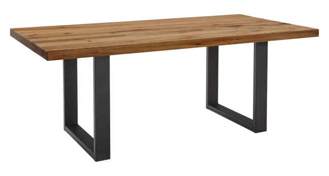 LifeConcept Esstisch 240x100cm Zerreiche gerade (6cm) Kante Natur geölt mit Metall U-Gestell