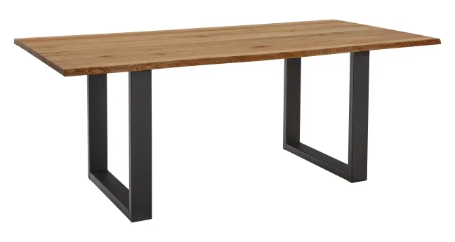 LifeConcept Esstisch 220x100cm Zerreiche Baumkante (3cm) Natur geölt mit Metall U-Gestell