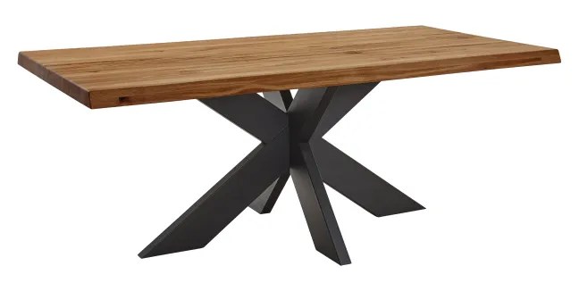 LifeConcept Esstisch 220x100cm Zerreiche Baumkante (6cm) Natur geölt mit Metall Spider-Gestell