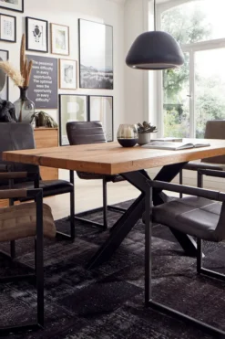 LifeConcept Esstisch 220x100cm Zerreiche Baumkante (6cm) Natur geölt mit Metall Spider-Gestell