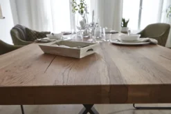 LifeConcept Esstisch 220x100cm Zerreiche gerade Kante (3cm) Natur geölt mit Metall U-Gestell