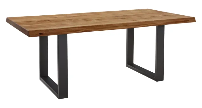 LifeConcept Esstisch 200x100cm Zerreiche Baumkante (6cm) Natur geölt mit Metall U-Gestell