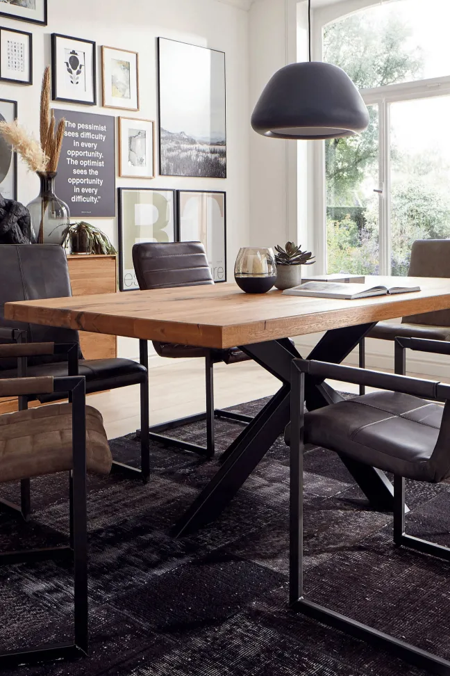 LifeConcept Esstisch 200x100cm Zerreiche Baumkante (6cm) Natur geölt mit Metall Spider-Gestell