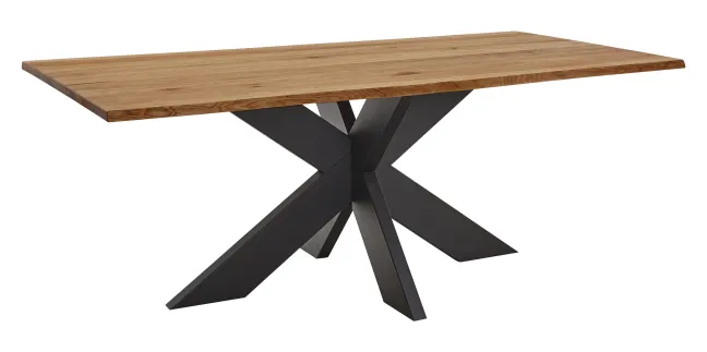 LifeConcept Esstisch 180x100cm Zerreiche Baumkante (3cm) Natur geölt mit Metall Spider-Gestell