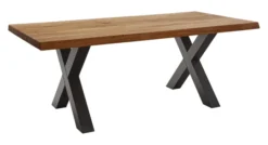 LifeConcept Esstisch 220x100cm Zerreiche Baumkante (6cm) Natur geölt mit Metall X-Gestell