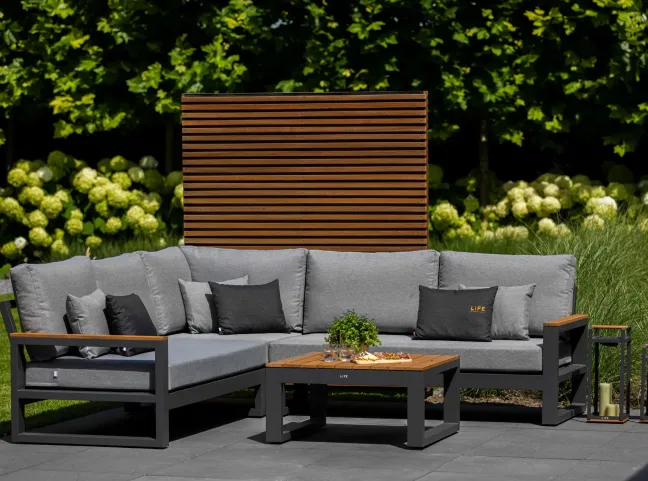 LIFE Soho Eck Lounge Set lava/teak/mist grey soltex