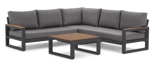 LIFE Soho Eck Lounge Set lava/teak/mist grey soltex