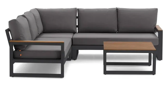 LIFE Soho Eck Lounge Set lava/teak/mist grey soltex