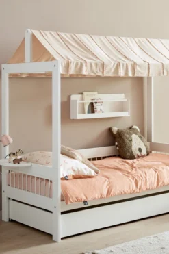 Lifetime Breeze Himmelbett 90x200cm mit Dachkonstruktion für Stoffdach und Rollboden weiß lackiert