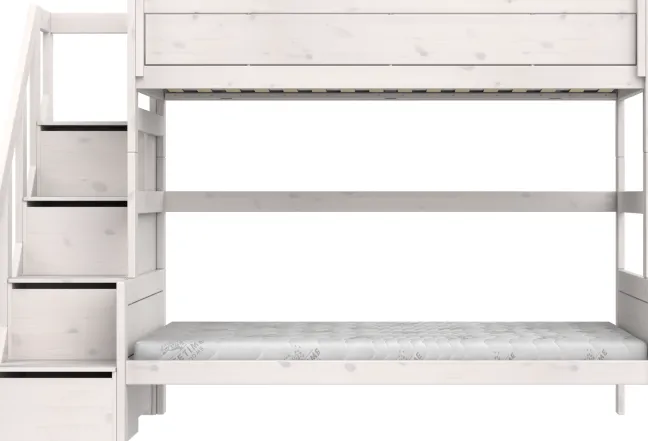 Lifetime Etagenbett Family 90/140x200cm mit Treppe und Premium Rollboden whitewash