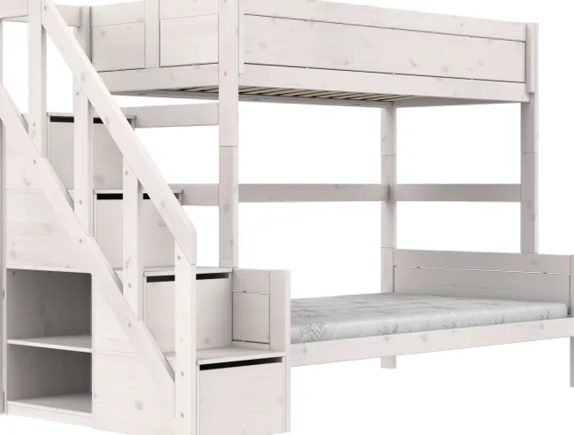 Lifetime Etagenbett Family 90/120x200cm mit Treppe und Premium Rollboden whitewash