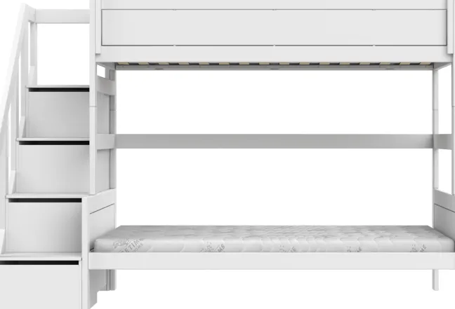 Lifetime Etagenbett Family 90/120x200cm mit Treppe und Premium Rollboden weiß lackiert