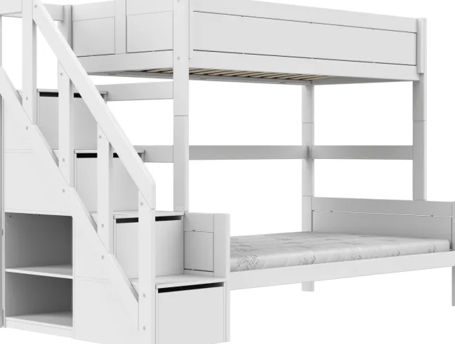 Lifetime Etagenbett Family 90/120x200cm mit Treppe und Premium Rollboden weiß lackiert
