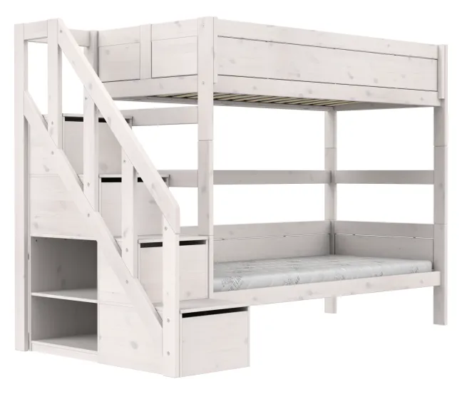 Lifetime Etagenbett 90x200cm mit Treppe und Rollboden whitewash