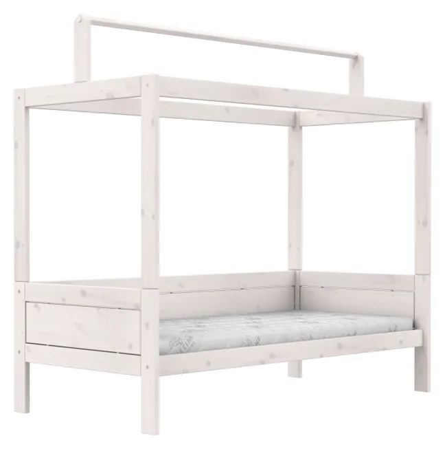 Lifetime Himmelbett 90x200cm mit Dachkonstruktion für Stoffdach mit Rollboden whitewash