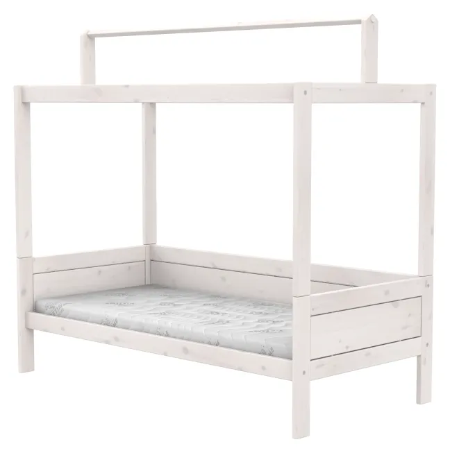 Lifetime Himmelbett 90x200cm mit Dachkonstruktion für Stoffdach mit Rollboden whitewash