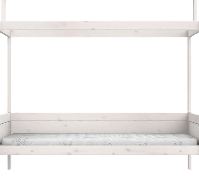 Lifetime Himmelbett 90x200cm mit Dachkonstruktion für Stoffdach mit Rollboden whitewash