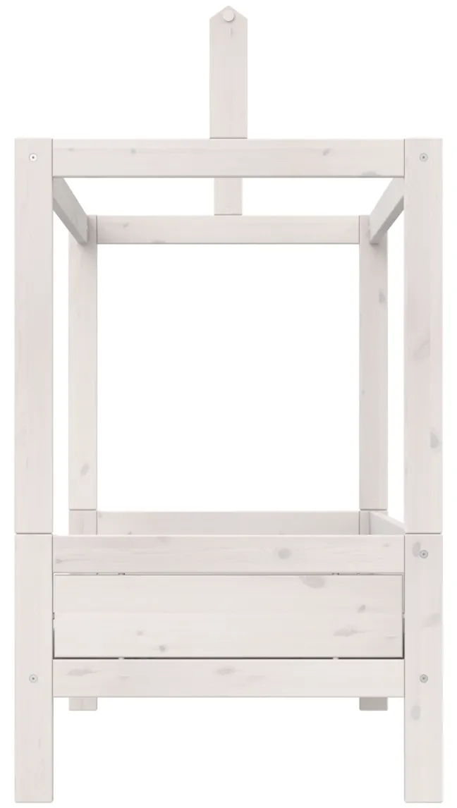 Lifetime Himmelbett 90x200cm mit Dachkonstruktion für Stoffdach mit Rollboden whitewash