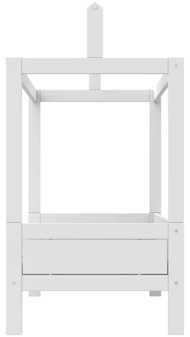 Lifetime Himmelbett 90x200cm mit Dachkonstruktion für Stoffdach und Rollboden weiß lackiert