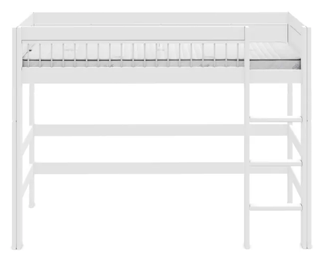 Lifetime Hochbett 152cm 90x200cm mit Deluxe Lattenrost Absturzsicherung Streben weiß lackiert
