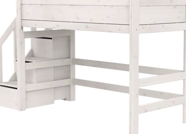 Lifetime Hochbett 152cm 90x200cm mit Treppe und Rollboden whitewash