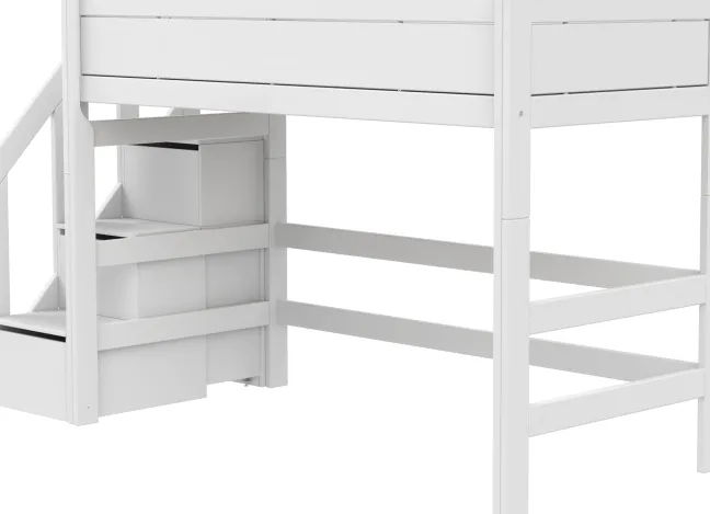Lifetime Hochbett 152cm 90x200cm mit Treppe und Rollboden weiß lackiert