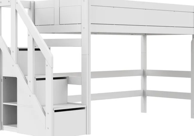Lifetime Hochbett 152cm 90x200cm mit Treppe und Rollboden weiß lackiert