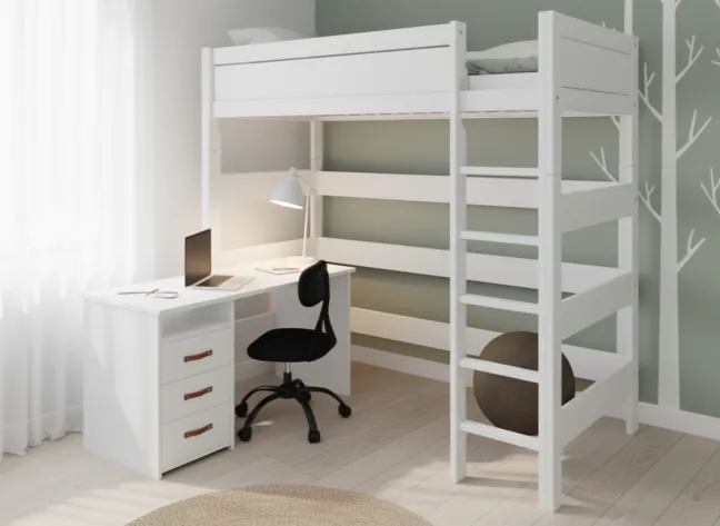 Lifetime Hochbett 90x200cm Höhe: 195cm mit Rollboden weiß lackiert