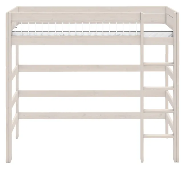 Lifetime Hochbett 90x200cm mit Deluxe Lattenrost Absturzsicherung Streben whitewash