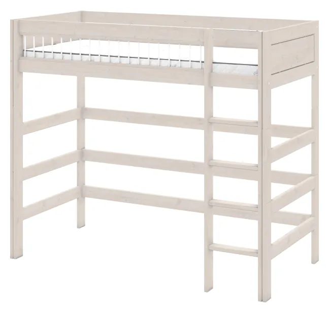 Lifetime Hochbett 90x200cm mit Deluxe Lattenrost Absturzsicherung Streben whitewash