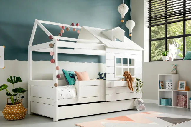 Lifetime Hüttenbett 90x200cm "Lake House 1" mit Rollboden weiß lackiert