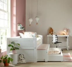 Lifetime Kojenbett 90x200cm mit Gästebett, Bettkasten und Rollboden weiß lackiert