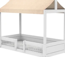 Lifetime Montessori Bett 90x200cm mit Dachaufsatz und Absturzsicherung weiß lackiert inkl. Himmel Essence peach