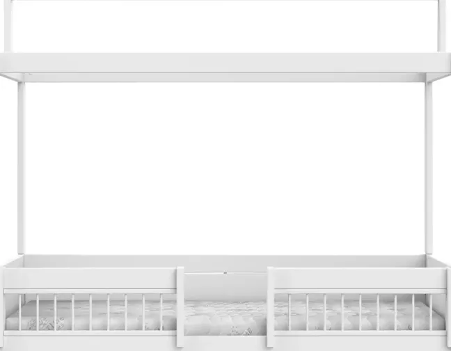 Lifetime Montessori Bett 90x200cm mit Dachaufsatz und Absturzsicherung weiß lackiert