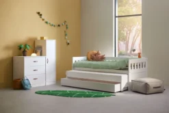 Lifetime Norden Kojenbett 90x200cm mit Rollboden, Absturzsicherung, Gästebett und Bettkasten weiß lackiert