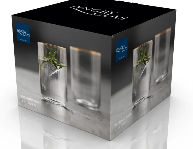 Lyngby Glas Highball Trinkglas Palermo Gold 50cl 4 Stück