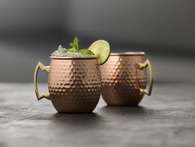 Lyngby Glas Moscow Mule-Krug 55cl 2 Stück gehämmert Kupfer/Stahl