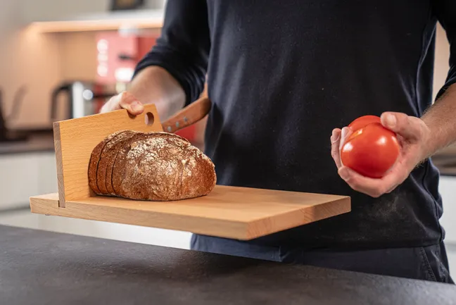 Mühlenbrett Schneidebrett mit Messerhalter Buche Massivholz