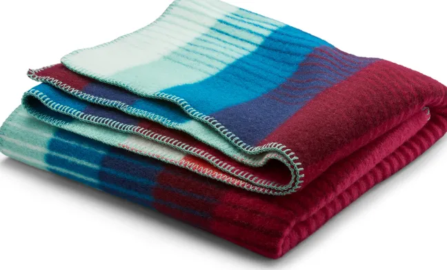 Roros Tweed ÅSMUND GRADIENT Lammwolldecke 200 x 135 cm rot/türkis 4253