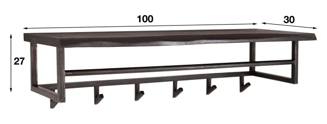 Rubjerg Design Garderobe Yucon 6 Haken mit Hutablage Akazie massiv schwarz