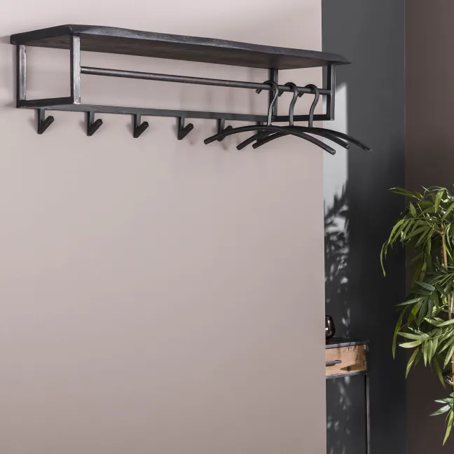Rubjerg Design Garderobe Yucon 6 Haken mit Hutablage Akazie massiv schwarz