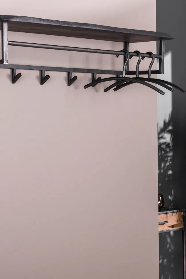 Rubjerg Design Garderobe Yucon 6 Haken mit Hutablage Akazie massiv schwarz