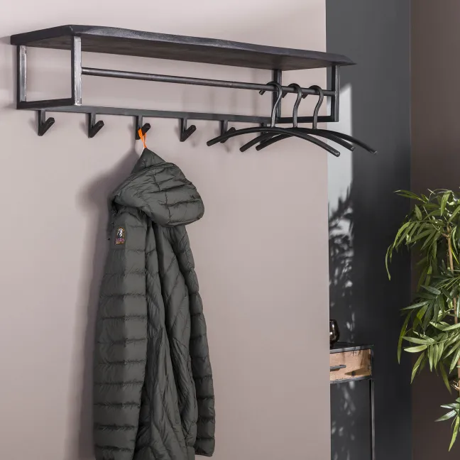Rubjerg Design Garderobe Yucon 6 Haken mit Hutablage Akazie massiv schwarz