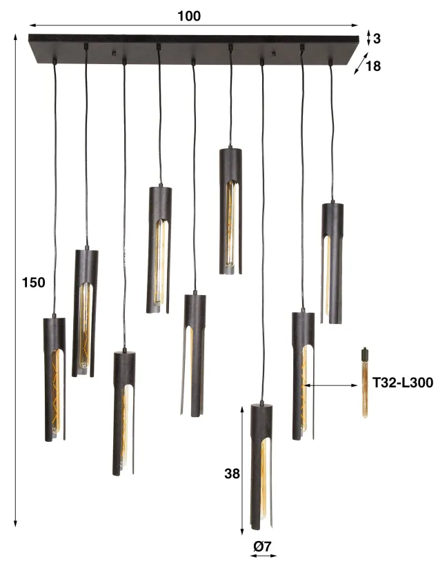 Rubjerg Design Hängelampe Tube 9 Leuchten Metall Artic schwarz